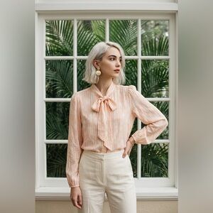 Mystree Peach and Cream Striped Blouse​
